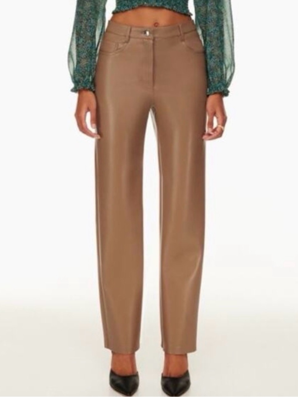Wilfred Straight-Leg Faux Leather Pants in Tan